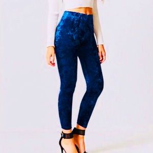 💙New F21 CRUSHED VELVET LEGGINGS BLUE